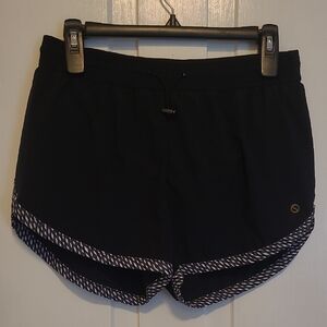 Shape Black Athletic Shorts with Patterned Trim